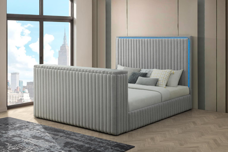 Rosalie Gray King Bed W/ TV Stand & Fireplace