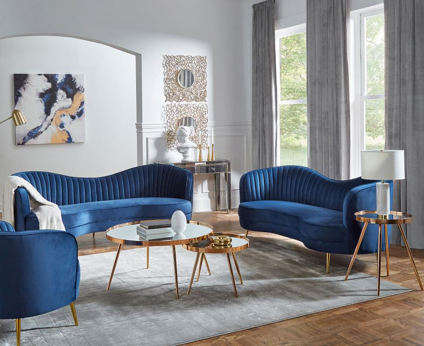 Sophia Upholstered Channel Tufted Blue Living Room Set