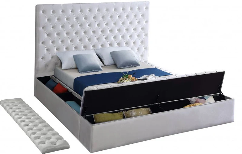 Bliss Square Cream Velvet Queen Storage Platform Bed