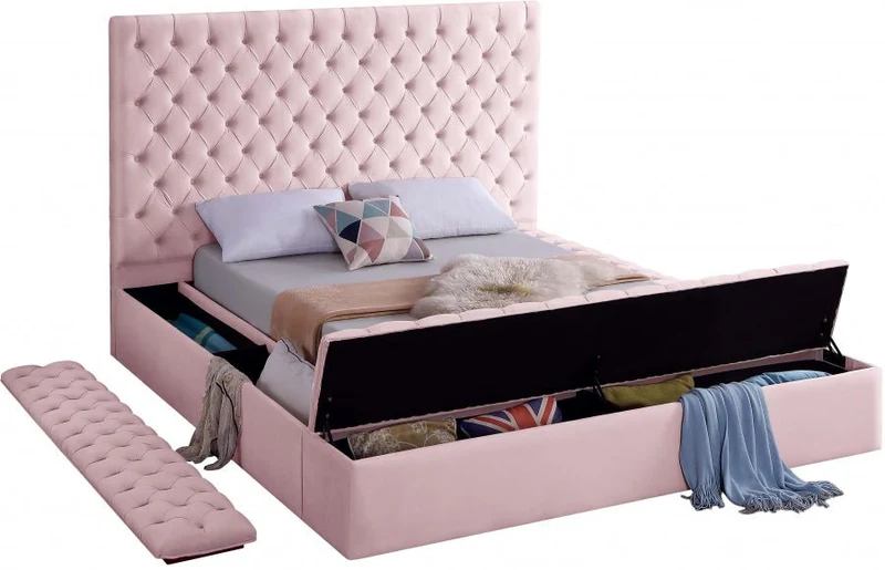 Bliss Square Pink Velvet Queen Storage Platform Bed