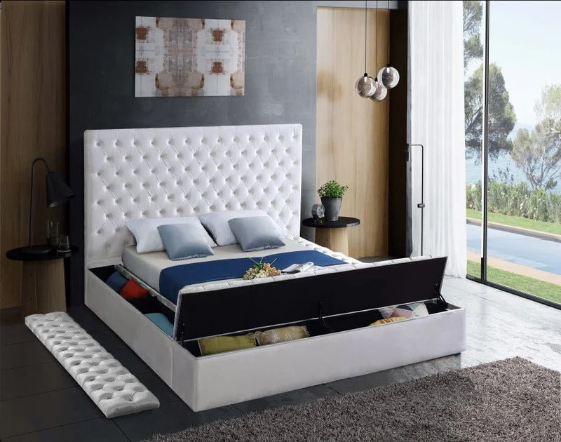 Bliss Square Cream Velvet Queen Storage Platform Bed