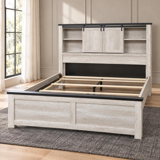 Indigo - Beige Queen Bed with Storage Headboard, Bluetooth Speaker & LED Light - B330-Q-Bed