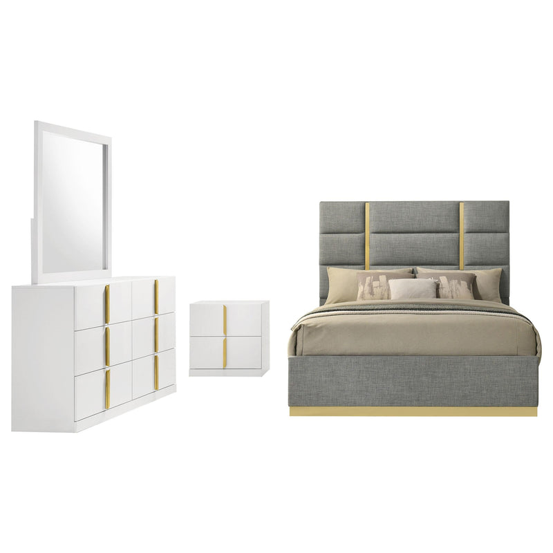 Ines 4-piece Queen Bedroom Set Grey and White High Gloss - 223091GRYQ-S4