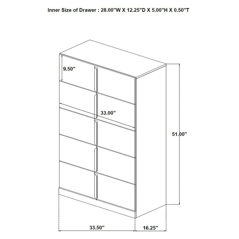 Ines 5-drawer Bedroom Chest of Drawers White High Gloss - 223095