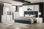 Ines 5-piece Eastern King Bedroom Set Navy and White High Gloss - 223091NVYKE-S5
