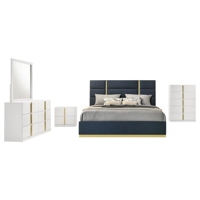 Ines 5-piece Queen Bedroom Set Navy and White High Gloss - 223091NVYQ-S5