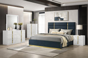 Ines 56-inch Fabric Upholstered Eastern King Panel Bed Navy - 223091NVYKE