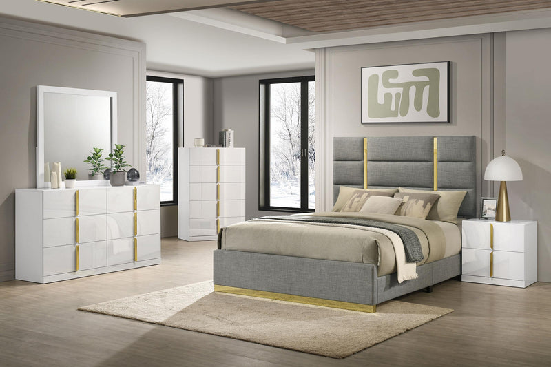 Ines 56-inch Fabric Upholstered Queen Panel Bed Grey - 223091GRYQ