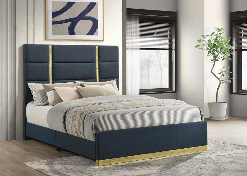 Ines 56-inch Fabric Upholstered Queen Panel Bed Navy - 223091NVYQ
