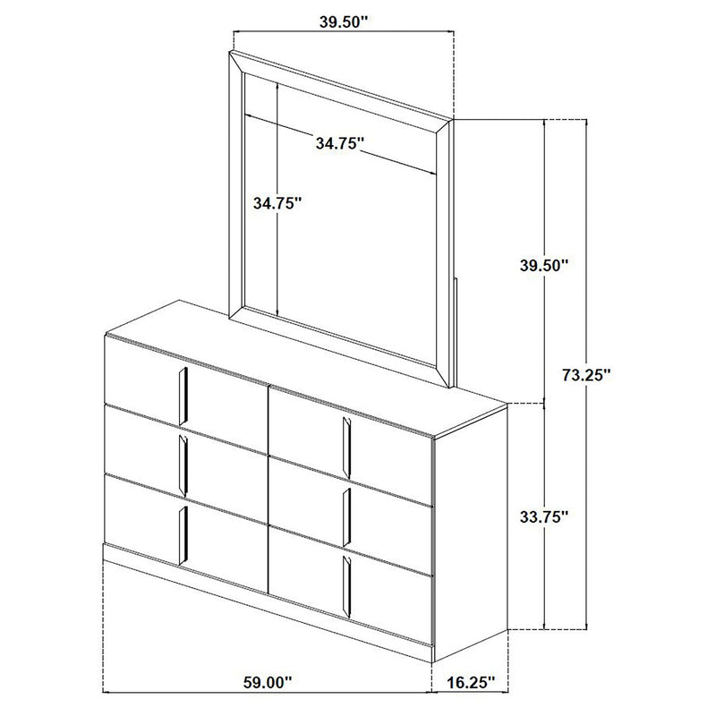 Ines 6-drawer Bedroom Dresser with Mirror White High Gloss - 223093M