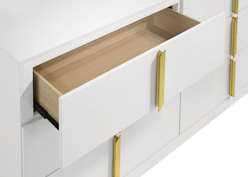 Ines 6-drawer Bedroom Dresser with Mirror White High Gloss - 223093M