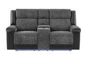 U5915 Grey/Black Console Rec Loveseat W/Immersive Sound & Blue Led - U5915-GRY/BLK-CRLS W/ +IS & BLUE-CLR LED