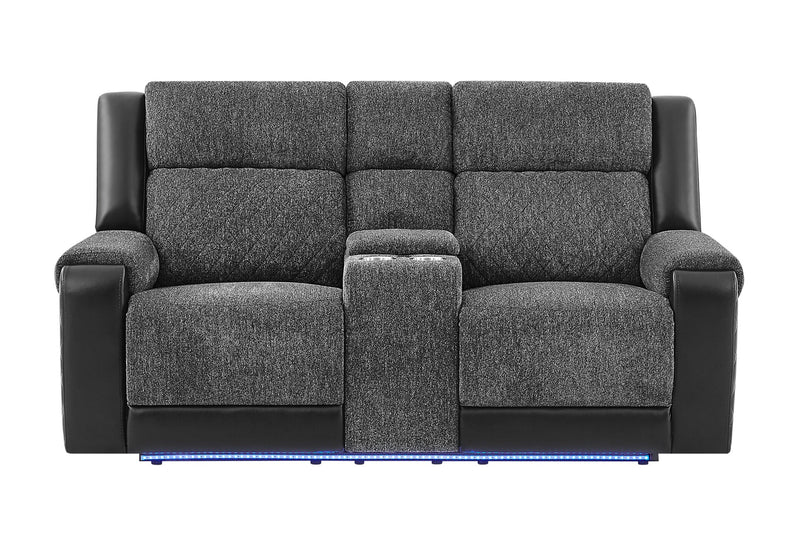 U5915 Grey/Black Console Rec Loveseat W/Immersive Sound & Blue Led - U5915-GRY/BLK-CRLS W/ +IS & BLUE-CLR LED