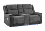 U5915 Grey/Black Console Rec Loveseat W/Immersive Sound & Blue Led - U5915-GRY/BLK-CRLS W/ +IS & BLUE-CLR LED