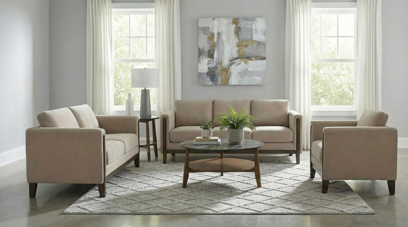 Islington 3-piece Upholstered Panel Arm Sofa Set Taupe - 511101-S3