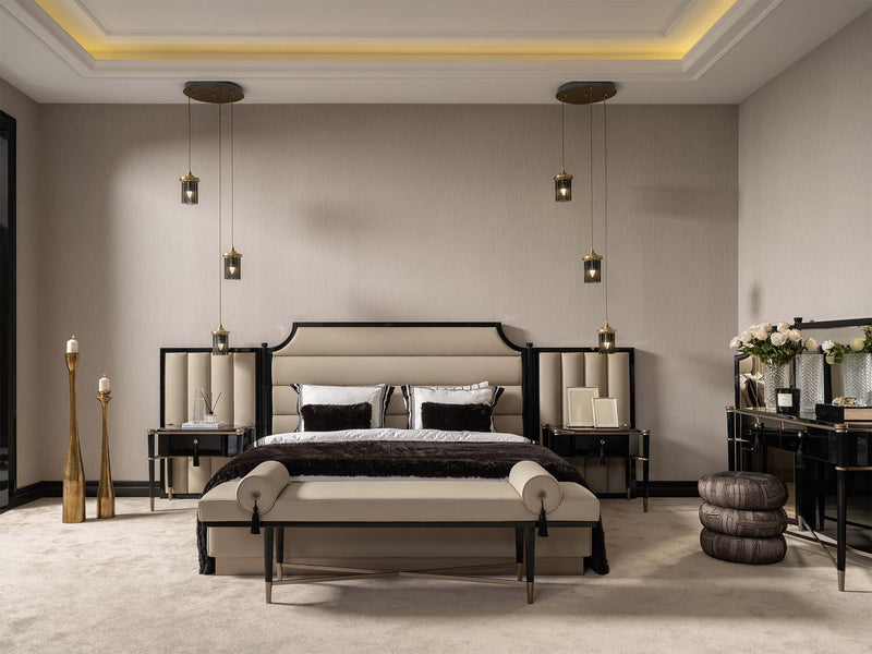 Istanbul Bedroom (Queen Frame With Headboard & Dresser With Mirror & Ottoman & 2 Nightstand & Bench) - 200-GAB-IST-QBED-SET