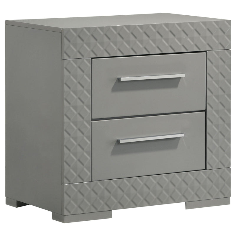 Ives 2-drawer Nightstand Bedside Table Grey High Gloss - 224972