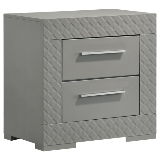 Ives 2-drawer Nightstand Bedside Table Grey High Gloss - 224972