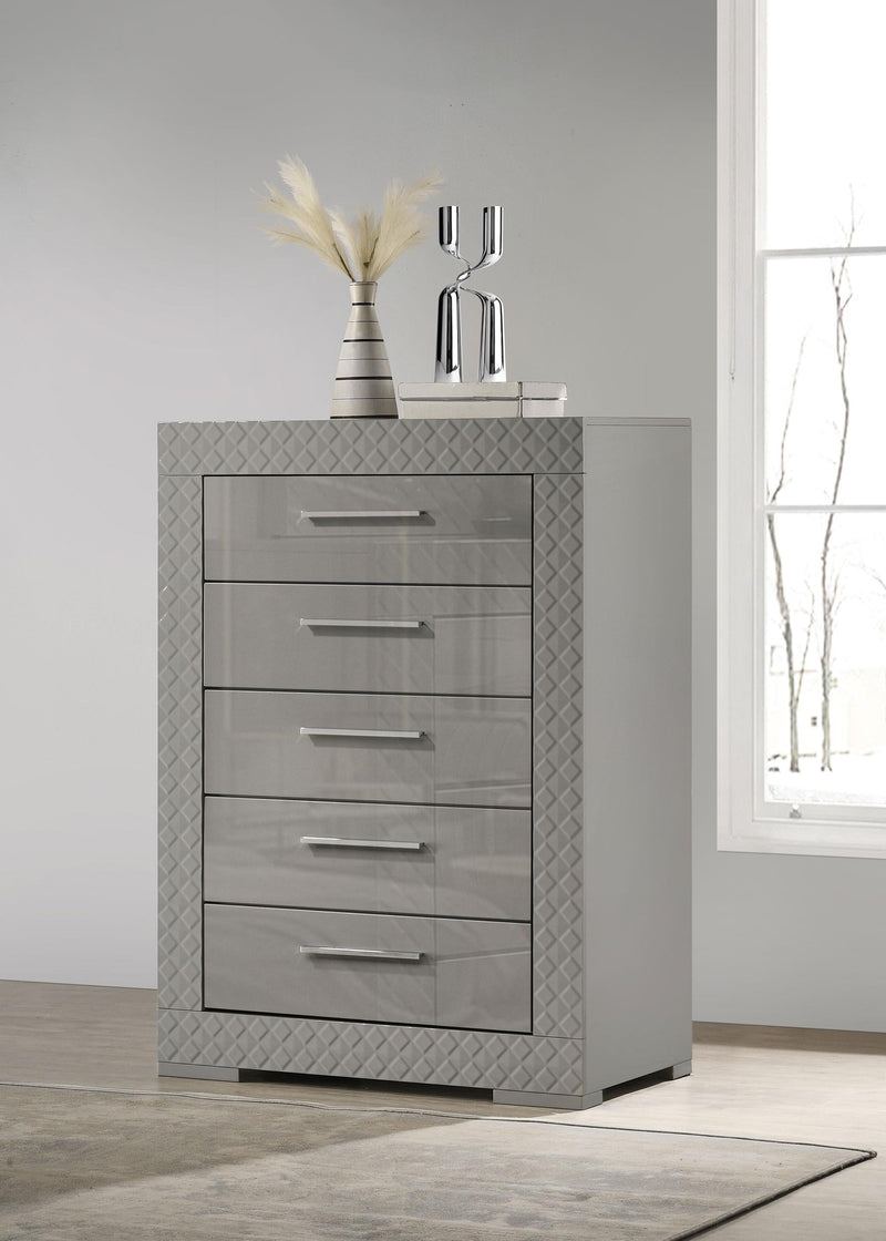 Ives 5-drawer Bedroom Chest of Drawers Grey High Gloss - 224975