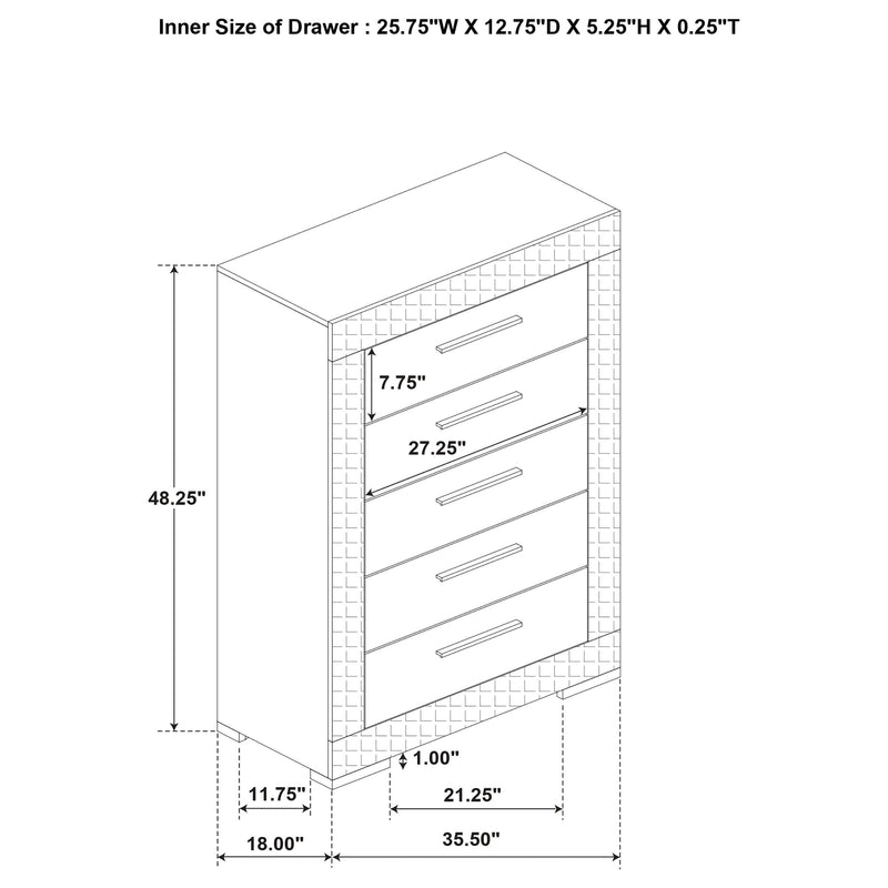 Ives 5-drawer Bedroom Chest of Drawers White High Gloss - 224945
