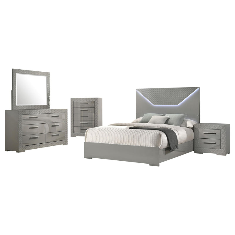 Ives 5-piece Queen Bedroom Set Grey High Gloss - 224971Q-S5