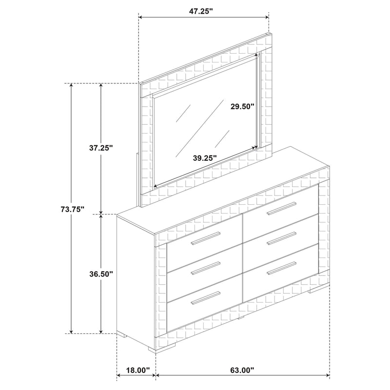 Ives 6-drawer Dresser and Mirror Grey High Gloss - 224973M