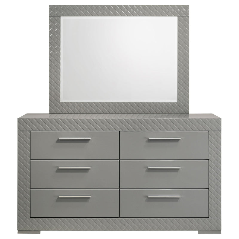 Ives 6-drawer Dresser and Mirror Grey High Gloss - 224973M