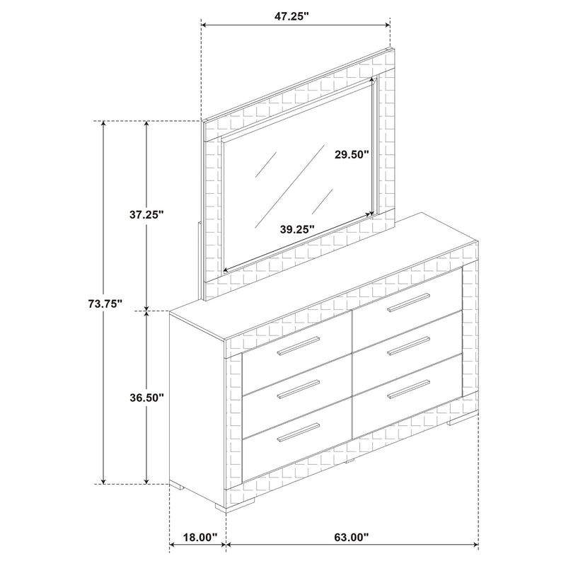 Ives 6-drawer Dresser and Mirror White High Gloss - 224943M