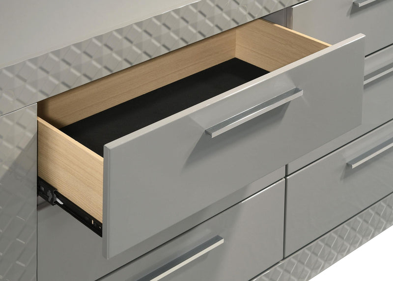 Ives 6-drawer Dresser Cabinet Grey High Gloss - 224973