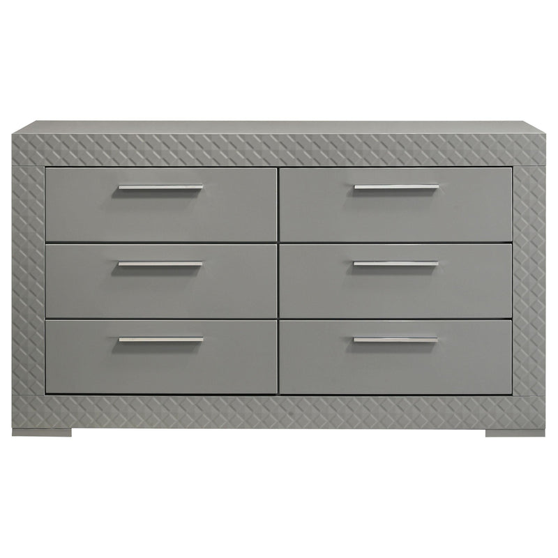 Ives 6-drawer Dresser Cabinet Grey High Gloss - 224973