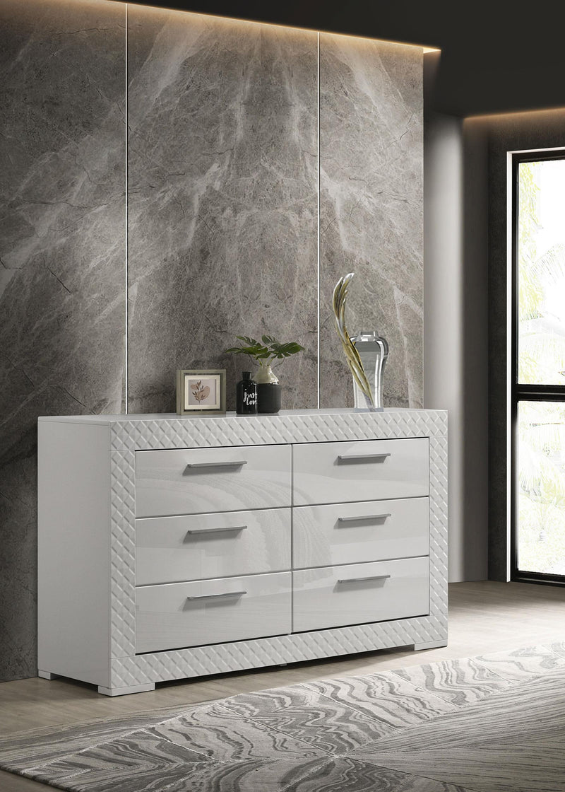 Ives 6-drawer Dresser Cabinet White High Gloss - 224943
