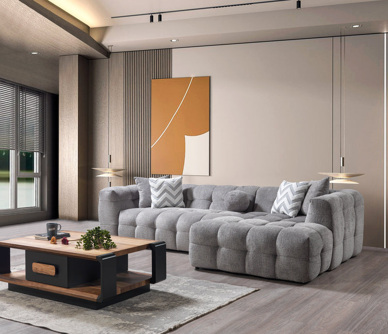 Ivy Gray Boucle RAF Sectional - Lara FurnitureSectional