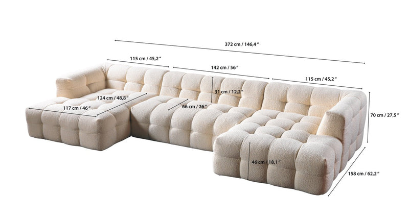 Ivy Ivory Boucle Double Chaise 146" Sectional - IVYIVR-USEC