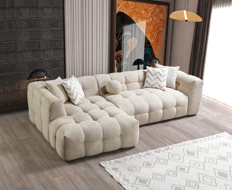 Ivy Sand Boucle LAF 110" Sectional - Lara FurnitureSectional