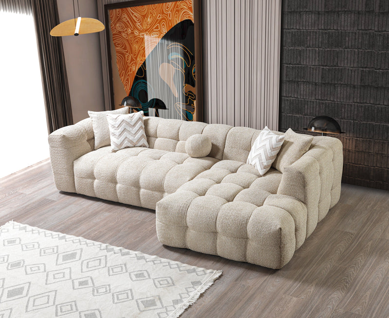 Ivy Sand Boucle RAF 110" Sectional - Lara FurnitureSectional