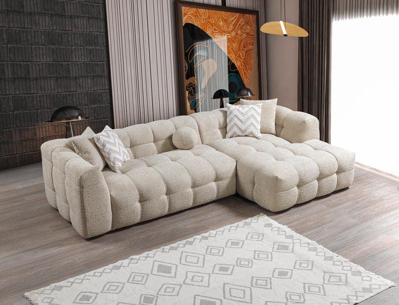 Ivy Sand Boucle RAF 110" Sectional - Lara FurnitureSectional