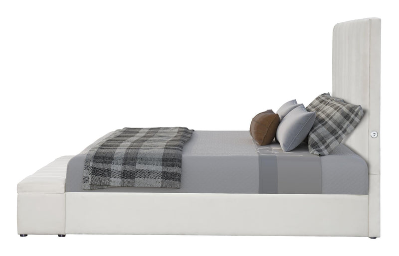 Jane - Cream Upholstered Storage King Bed with USB Charger - B160-K-Bed