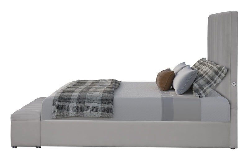 Jane - Gray Upholstered Storage King Bed with USB Charger - B159-K-Bed