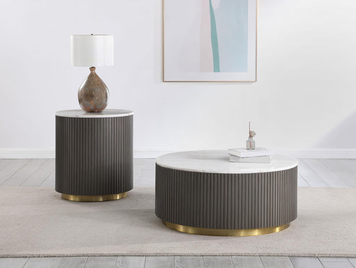 Jason 2-piece Round White Marble Coffee Table Set Charcoal - 710418-S2