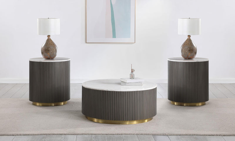 Jason 3-piece Round White Marble Coffee Table Set Charcoal - 710418-S3