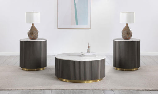 Jason 3-piece Round White Marble Coffee Table Set Charcoal - 710418-S3