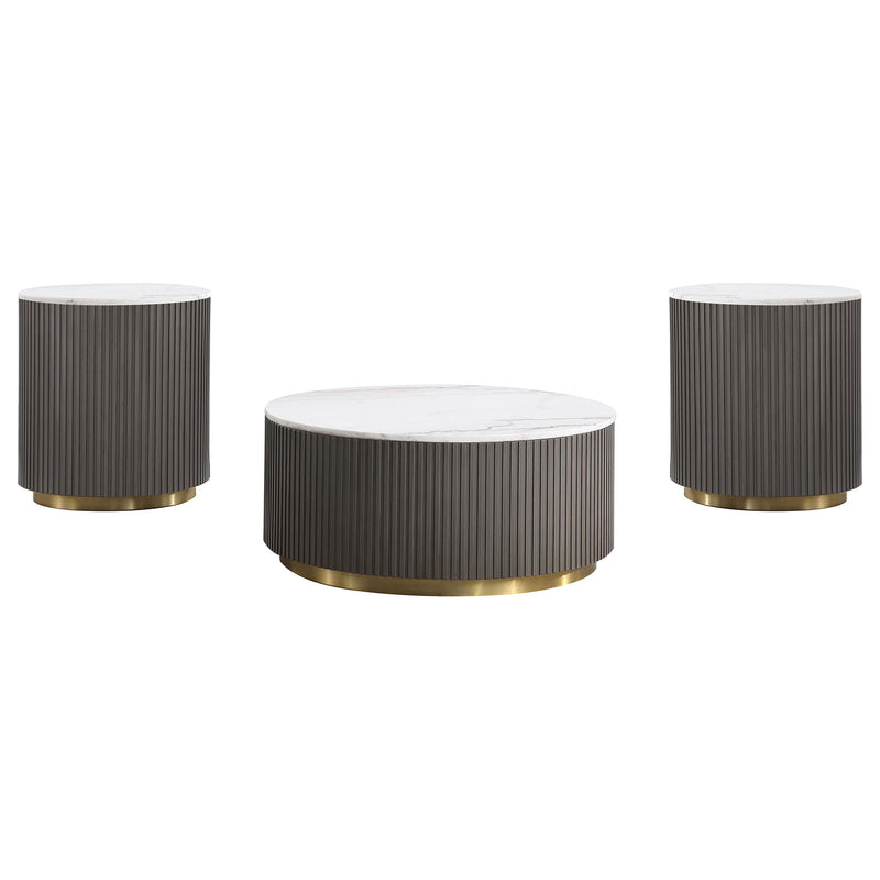 Jason 3-piece Round White Marble Coffee Table Set Charcoal - 710418-S3