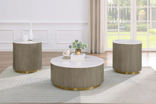 Jason 3-piece Round White Marble Coffee Table Set Greige - 711418-S3