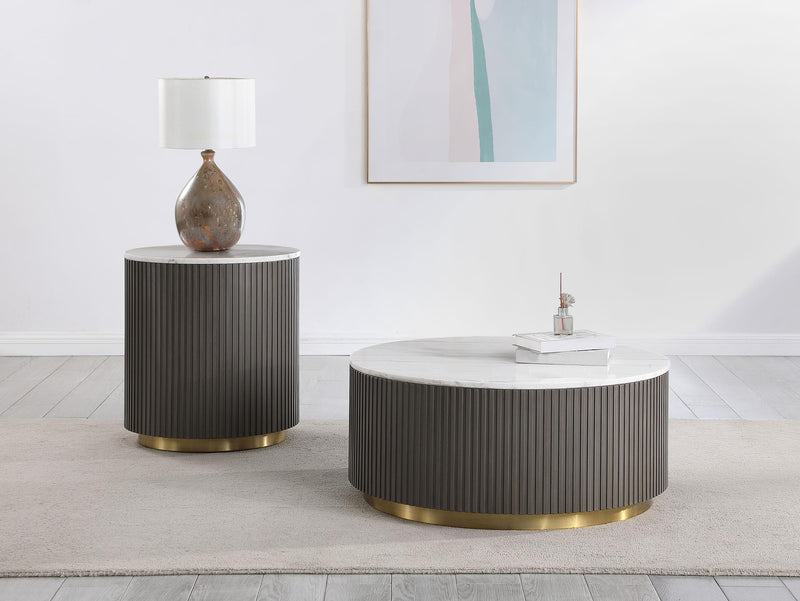 Jason Round White Marble Top Coffee Table Charcoal - 710418