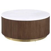 Jason Round White Marble Top Coffee Table Honey Brown - 712418