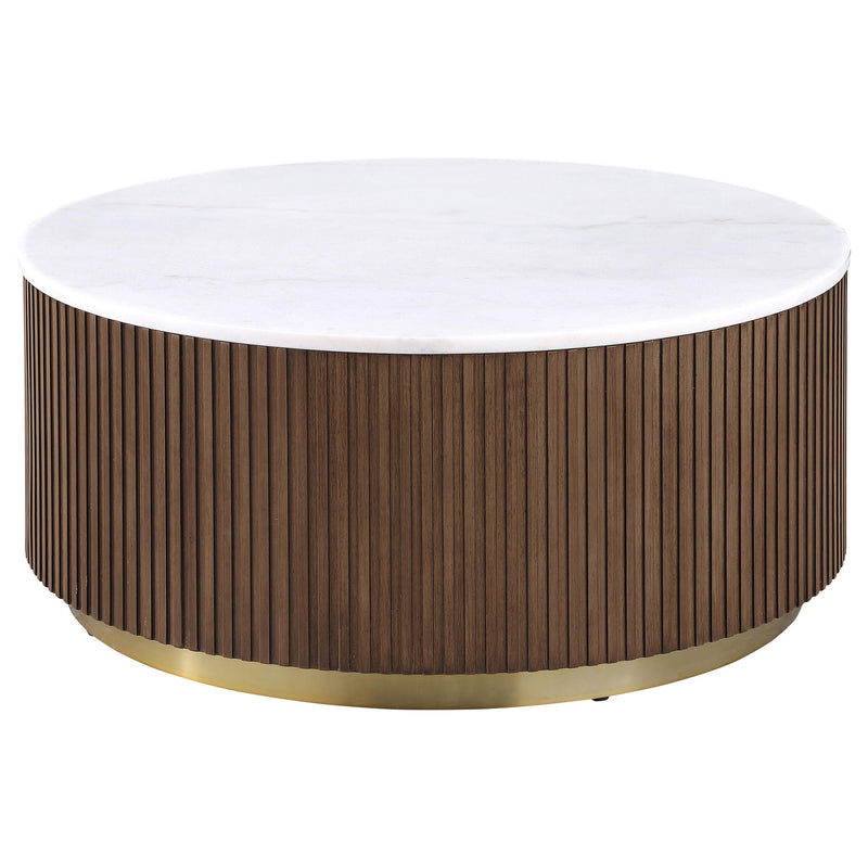 Jason Round White Marble Top Coffee Table Honey Brown - 712418