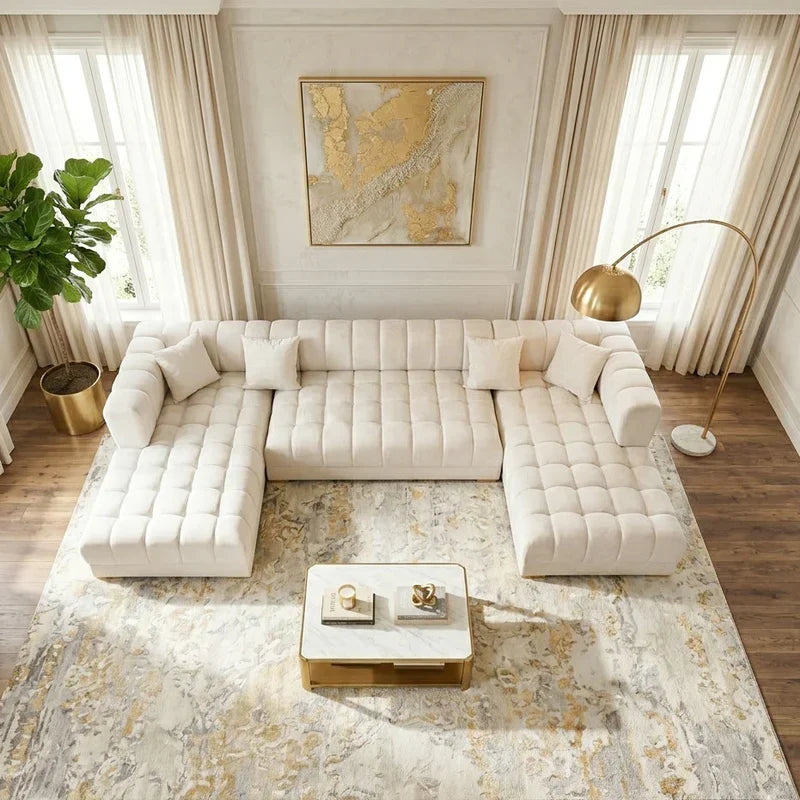 JAYLA IVORY VELVET DOUBLE CHAISE 141" SECTIONAL - JAYLA-IVORY