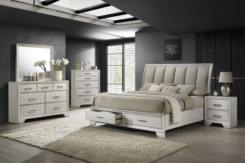 Jaymes White Mist King Footboard Storage Platform Bed - Lara FurnitureKing Bed