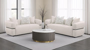 Jeanette 73-inch Fabric Upholstered Round Arm Loveseat Beige - 508962