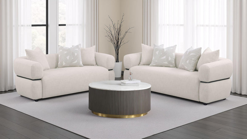 Jeanette 84-inch Fabric Upholstered Round Arm Sofa Beige - 508961